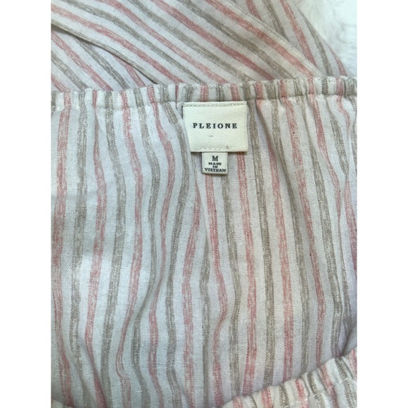 Pleione Striped Sundress Womens M Pink Tan Ruffle Tie Waist Spring Summer Beach - Picture 2 of 9